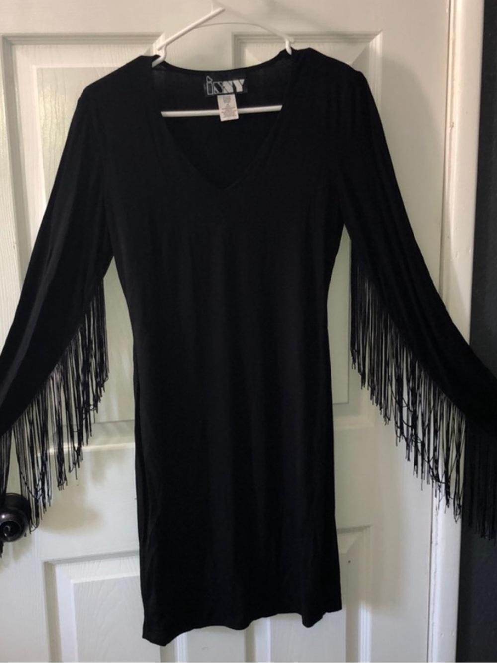❤️… INNY Black Fringe Sleeve V-Neck Dress by DKNY